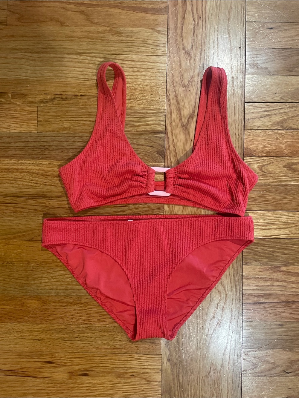 aerie Ribbed Red Scoop Bikini Set size XL
